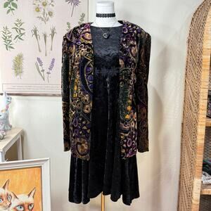 Vintage 80s 90s Velvet Geometric Jacket Whimsigoth Witchy Dark Fairy Goth XL